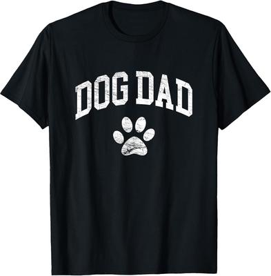 Humorous Dog Dad T-Shirt with Distressed Paw Print Design