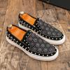 Fashion Punk Round Toe Rhinestone Sequin Loafers for Men Casual Shoes Rivet Skateboard Shoes Trendy Flat Slip On Driving Men's Shoes