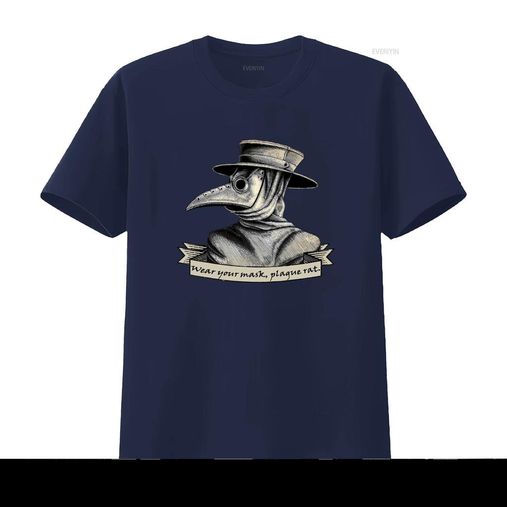 Plague Doctor Wear Your Mask Rat Print T Shirt for Streetwear vintage Washed fashion Comfortable Casual homme Unisex streetwear