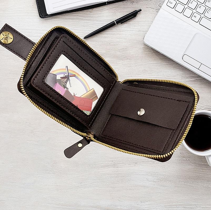 Vintage Horizontal Zipper Men's Wallet Short Card Holder Leather Bifold Wallet Genuine Leather Business Casual Multi-Function Wallet