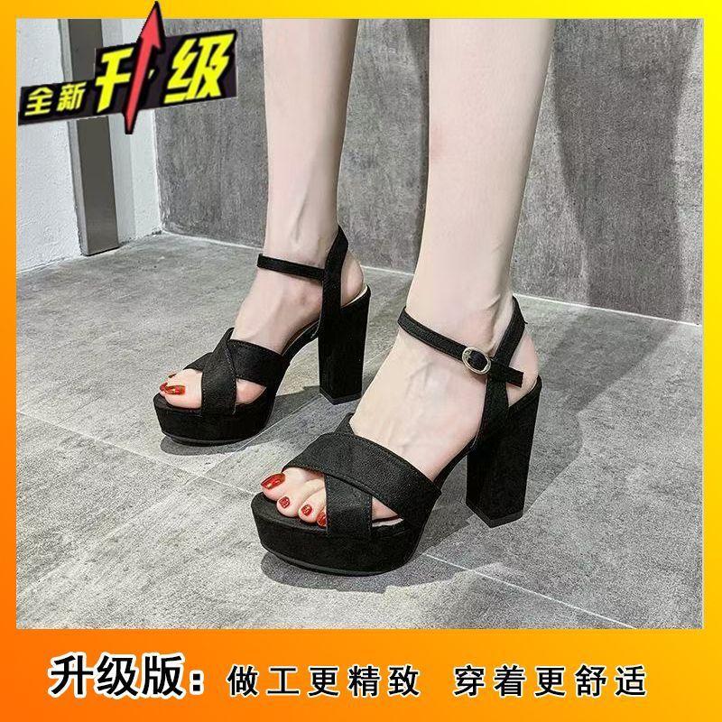 Fashion versatile thick heel open-toed sexy sandals women's 2025 summer new one-word buckle waterproof table high-heeled women's shoes