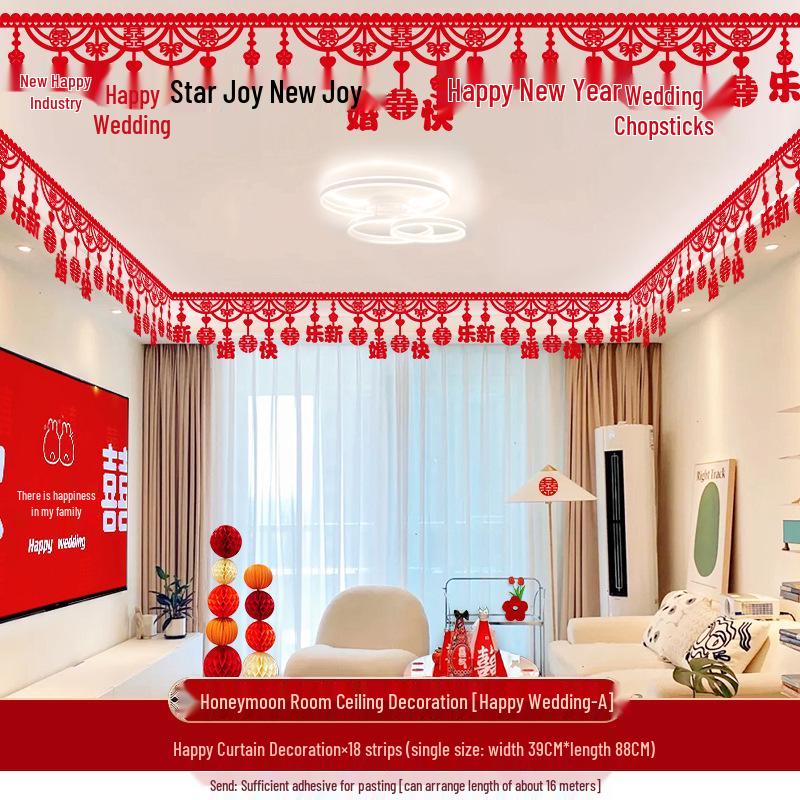 Wedding Ceiling Decoration: Double Happiness Pull Flower Ornament for Bedroom