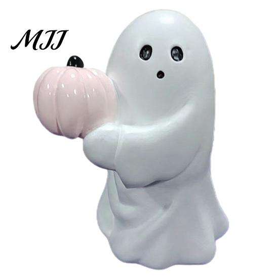 Spooky Ghost Decor Ornament, Bat Pumpkin Model Halloween Decoration, Resin Durable Ornament Figurine for Home Desktop Garden