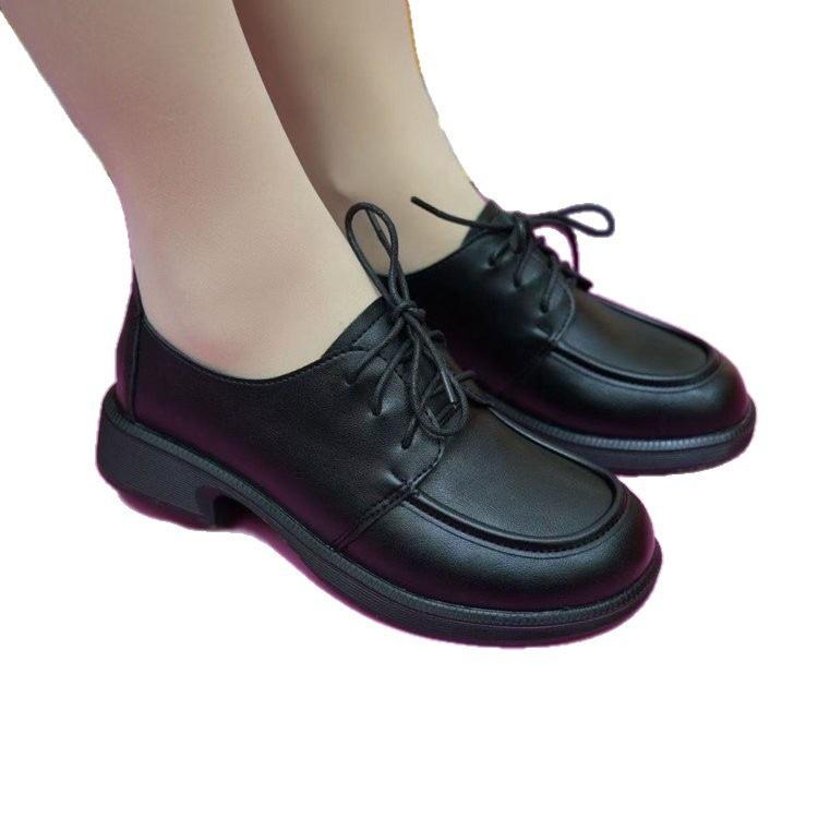 Scarpe basse singole autunnali con tacco spesso allacciate, nuove, con temperamento, retrò, comode, scarpe piccole in pelle