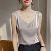 Fashion Women V-Neck Casual Sleeveless Pearl Camis Vest Solid Loose Tops