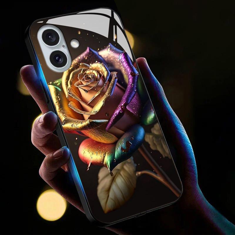 For iPhone 16 Case Call Flash Series Pattern Printing Tempered Glass+TPU Combo Phone Case