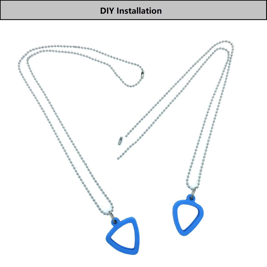 TUOREN Guitar Pick Holder Set of Holds 3 Stainless Steel Picks and 3 Colorful Celluloid Perfect for Electric and Ukulele Blue Necklace, 2, Picks,