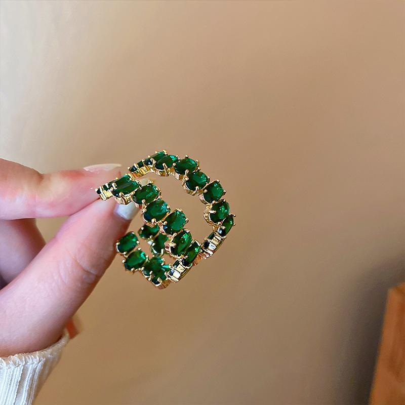 

Изумрудные овальные серьги-кольца с кристаллами для женщин, модный дизайн со стразами, круглые серьги, тренд 2023 года, для девушек