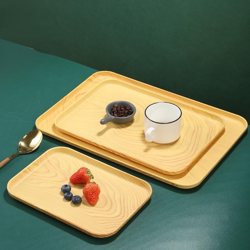 Plastic Tray Japanese Creative Wood Grain Pallet Rectangular Storage Tray Living Room Organizer Bread Plate Jewelry Storage