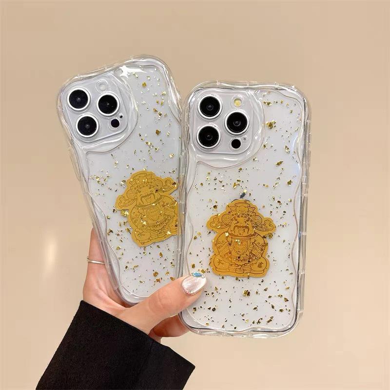 New Year's God of Wealth for IPhone17promax Gold Foil Glue for Apple 15 Mobile Phone Case Transparent 14 Protection