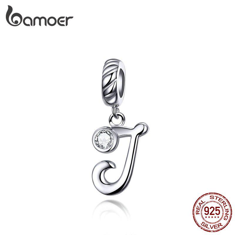 BAMOER Authentic 925 Silver & Zircon Letter Bead & Charm Fit Bracelet & Necklace For Jewelry DIY