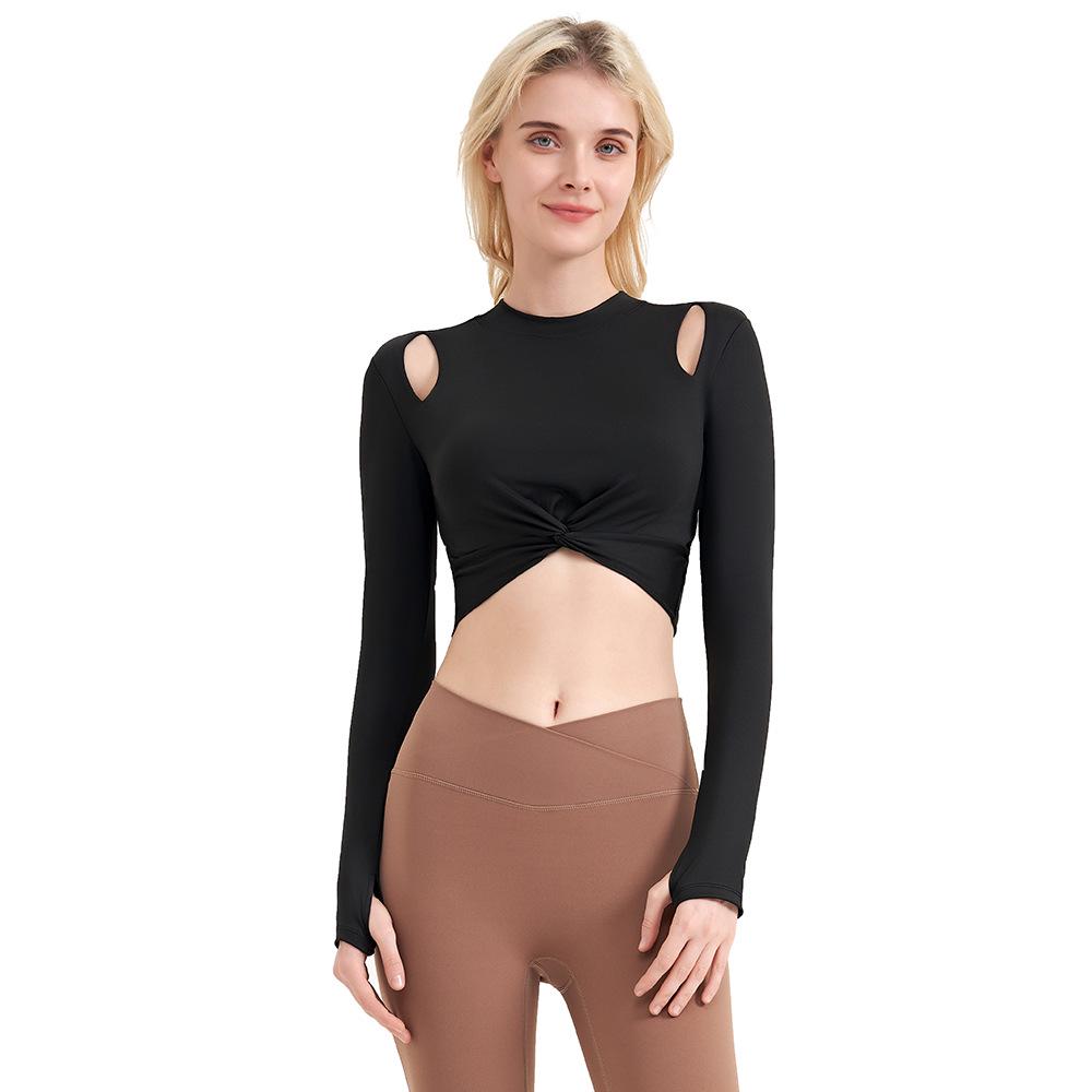 U-Back Long Sleeve Yoga Top with Semi-Fixed Teardrop Cups - Breathable, Quick-Drying Fitness Wear for Autumn & Winter