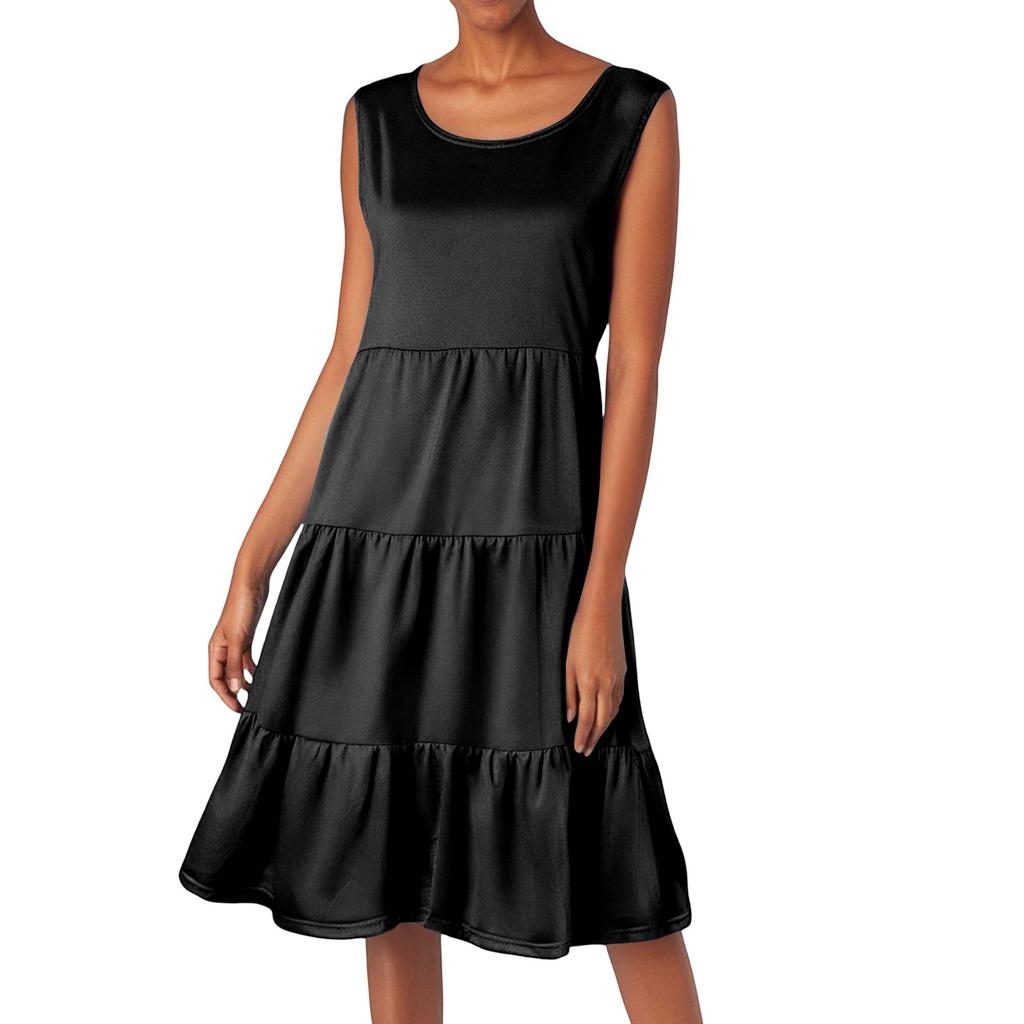 Women's Bohemian Round Neck Ruffle Solid Color Summer Casual Dresses