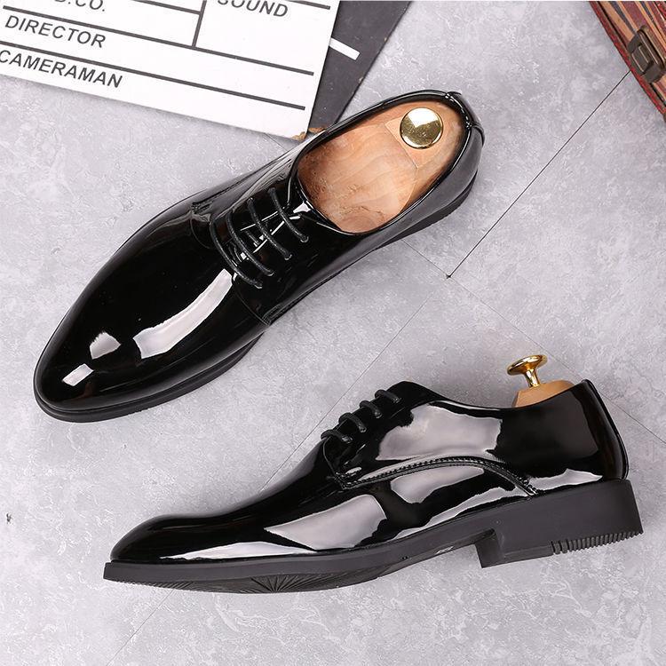 Black Business Dress Patent Leather Shoes Casual Bright Leather Men's Shoes Versatile Suit Groom Wedding Shoes Large Size Velvet