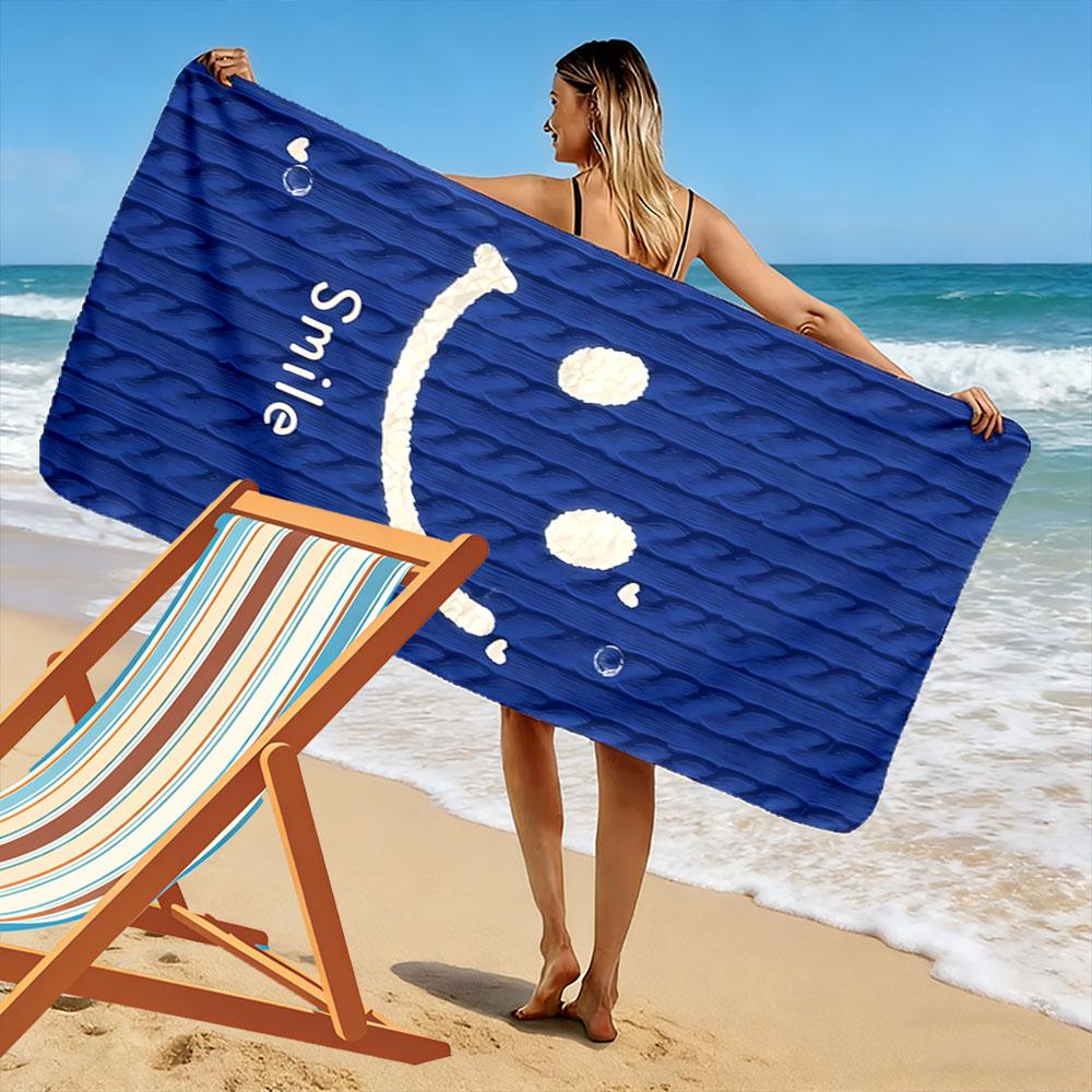 Smile Face with Blue Texture Beach Towel Quick-drying for Travel Outdoor Sports Jogging Beach and Swimming