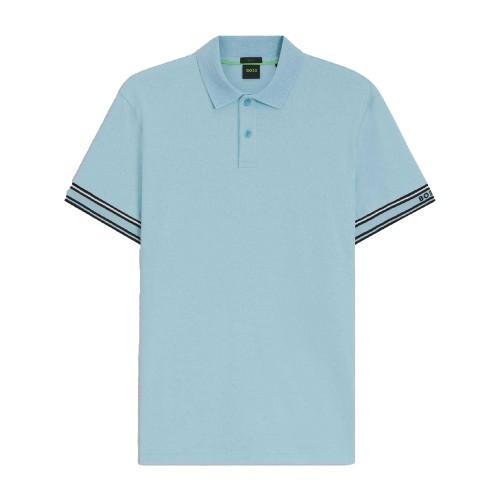 BOSS Mens Zone Stripe Cuffed Slim Polo Shirt