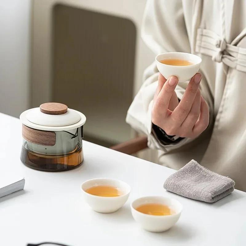 Travel Tea Set Kit 1 Teapot 3 Cups Portable Outdoor Camping Teapot and Tea Cup with Bag Teaware Sets Household Making Tea Tool