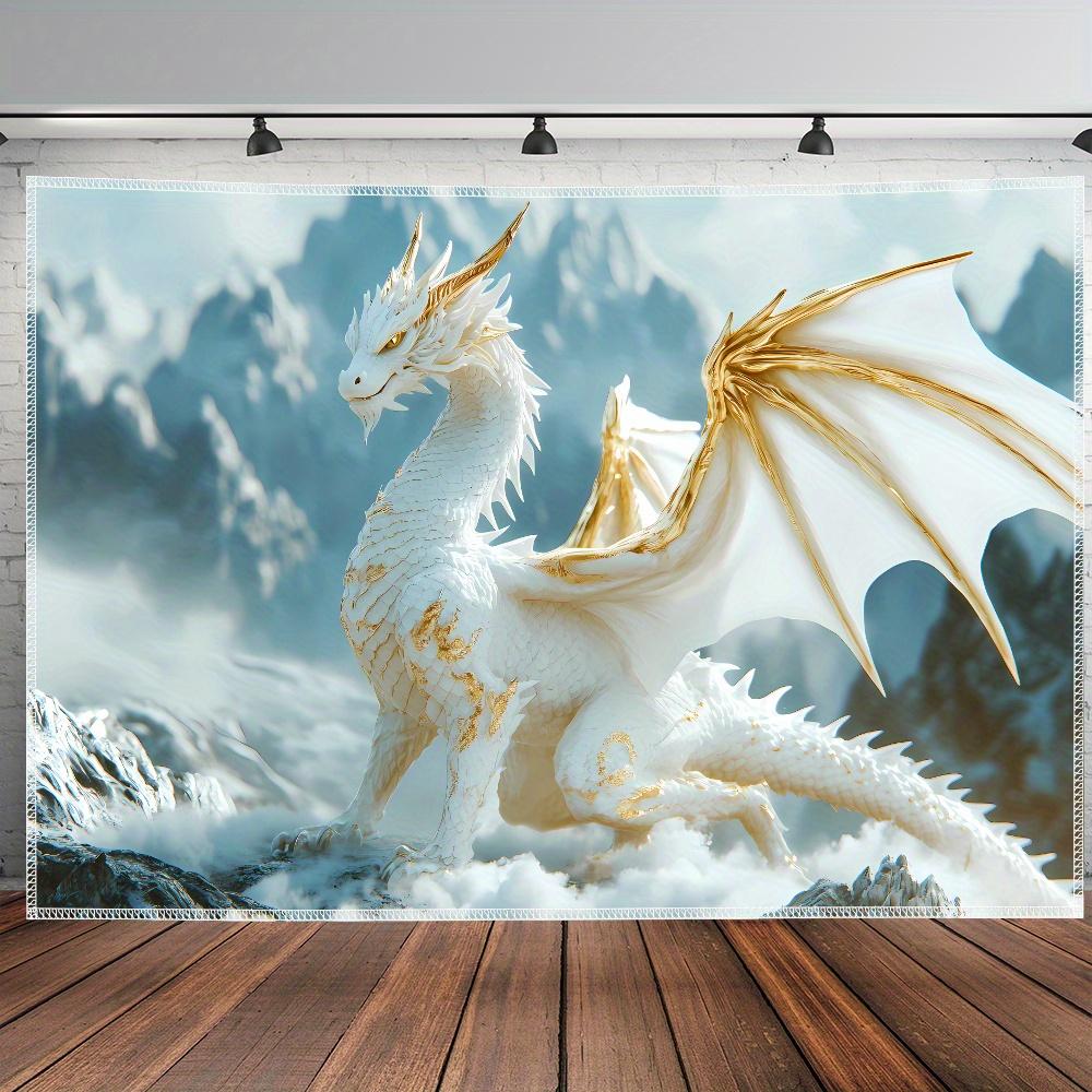 

White Dragon Tapestry Majestic Fantasy Creature with Golden Accents for Mythical Home Decor Perfect Wall Art for Living Room 74x94cm(29x37in)