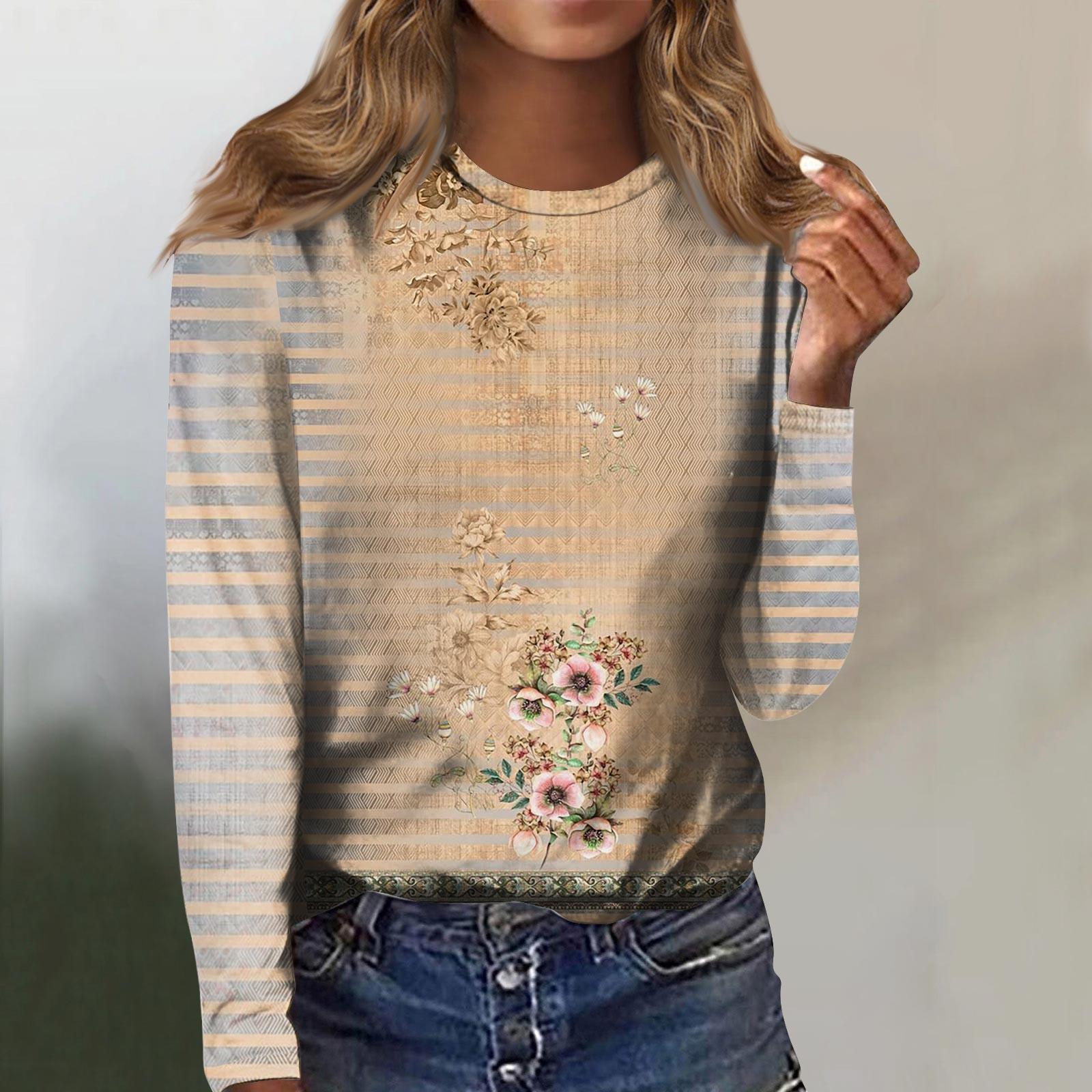 

Женская мода, повседневная блузка с длинным рукавом и круглым вырезом, пуловер с принтом XL оранжевый