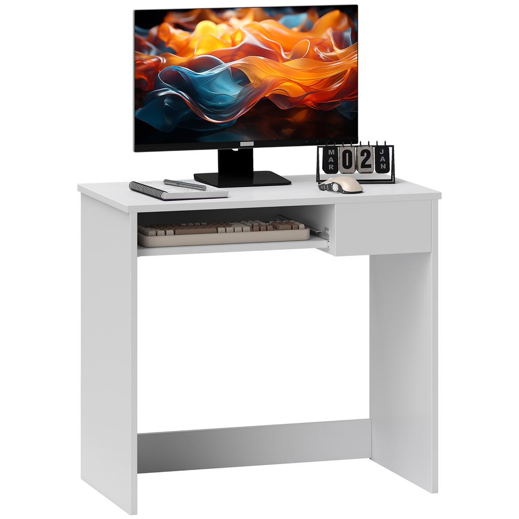 Office Desk, 80x45x75 cm Space-Saving Desk with Keyboard Tray, Document Drawer, White