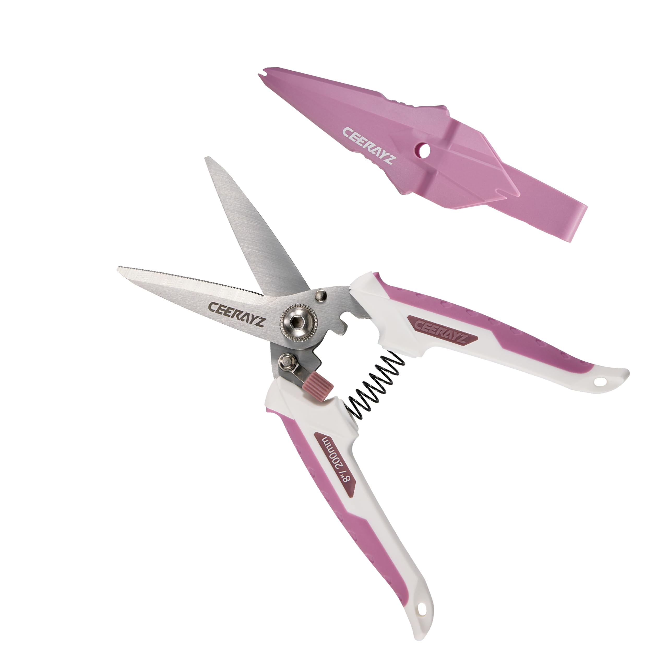 

CEERAYZ 200mm Multipurpose Made with 420 Japanese Stainless Scissors for and with Protective Sheath White Pink Heavy-Duty Scissors, Steel,
