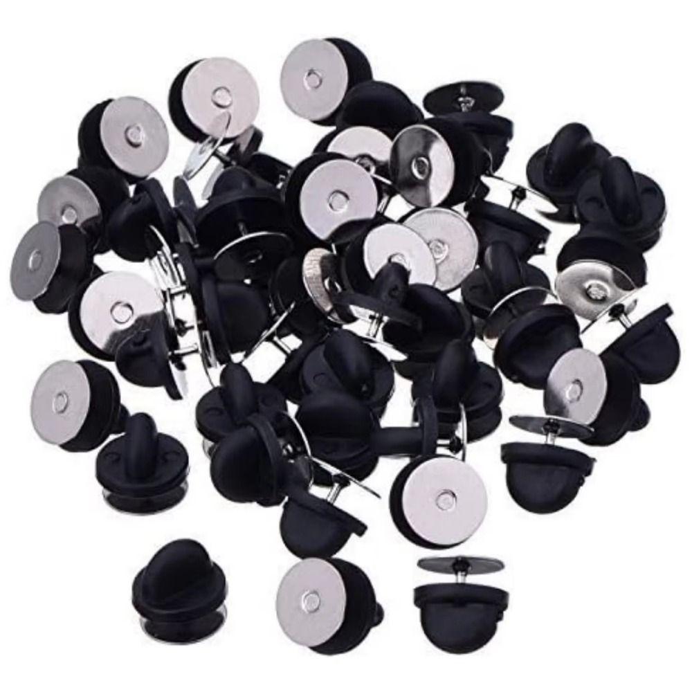 80Sets Secure Clasp Butterfly Clutch Metal Pin Brooch Backing Black Rubber Pin Backs  Jewelry Repair