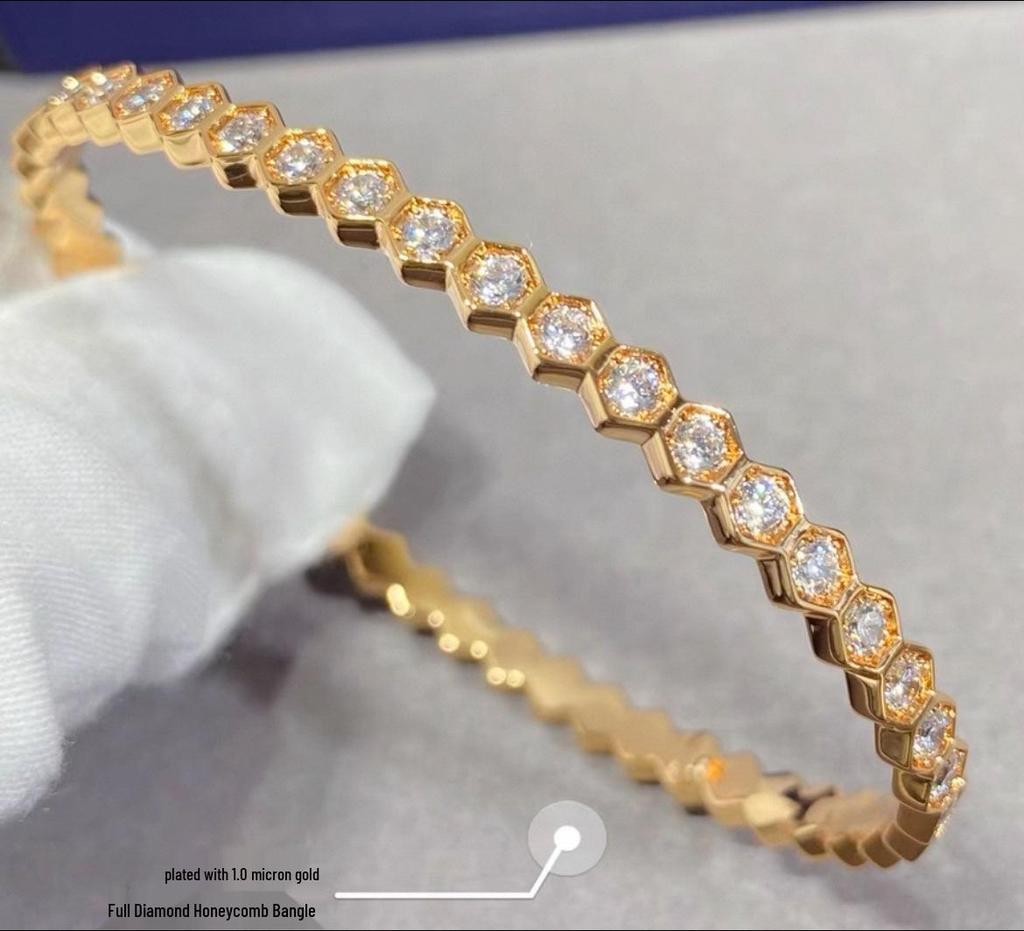 18K Rose Gold Honeycomb Bangle - Women's Luxury Niche Design by Shang&Mei