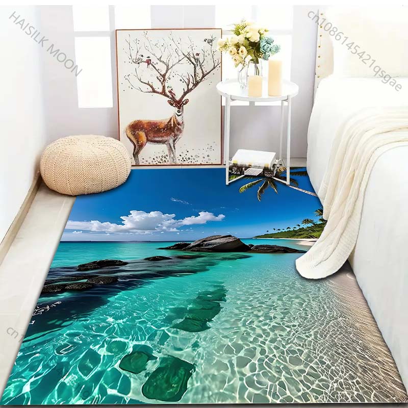 17 Stile Sommer Strand Kokospalmen Druck Teppich für Wohnzimmer Schlafzimmer Sofa Fußmatte Heimdekor Bereichsteppich Rutschfeste Bodenmatte