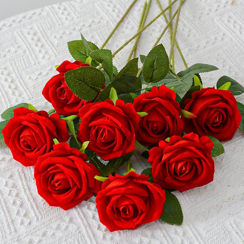 Sevgililer Günü veya Qixi Festivali, Düğün Dekorasyonu, Gül Çiçek Duvarı veya Etkinlik Dekorasyonu İçin Tek Kadife İnci Gül Yapay Çiçek.