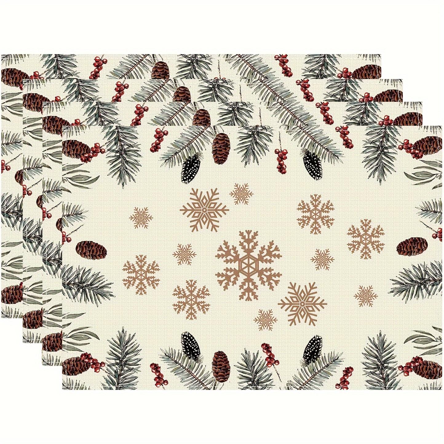 

4pcs, Pine Tree Pinecone Snowflakes Christmas Winter Xmas Cloth Placemats Table Mats Table Decorations 12x18 Inch 30x45cm-4PC