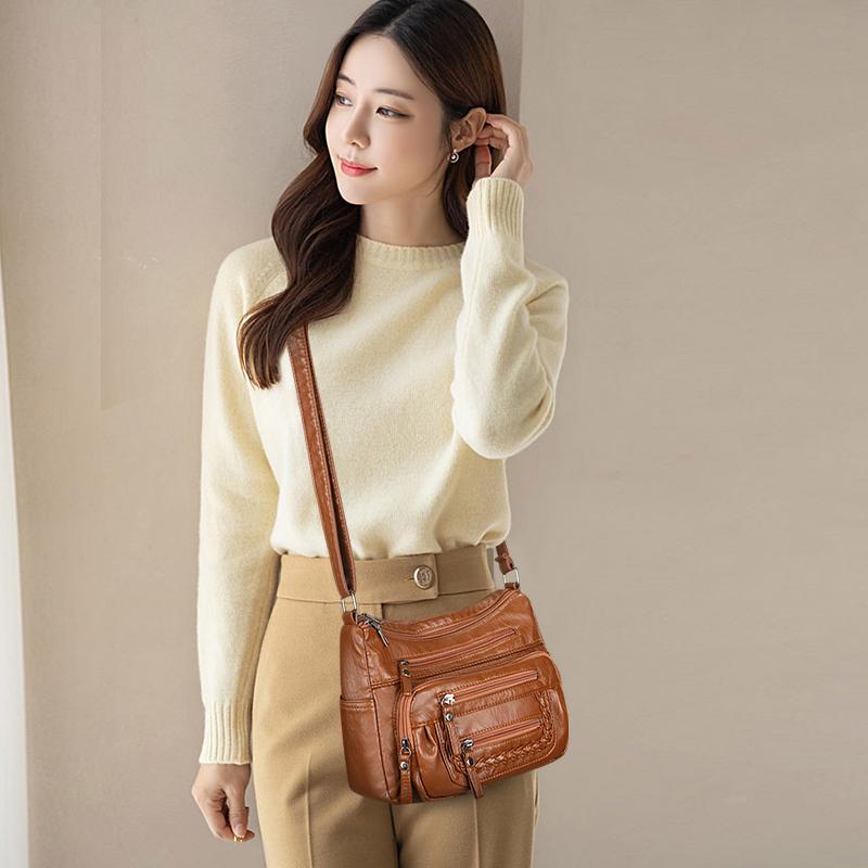 Damentasche Weiche Leder Mehrschichtige Schulter Umhängetasche Muttertasche