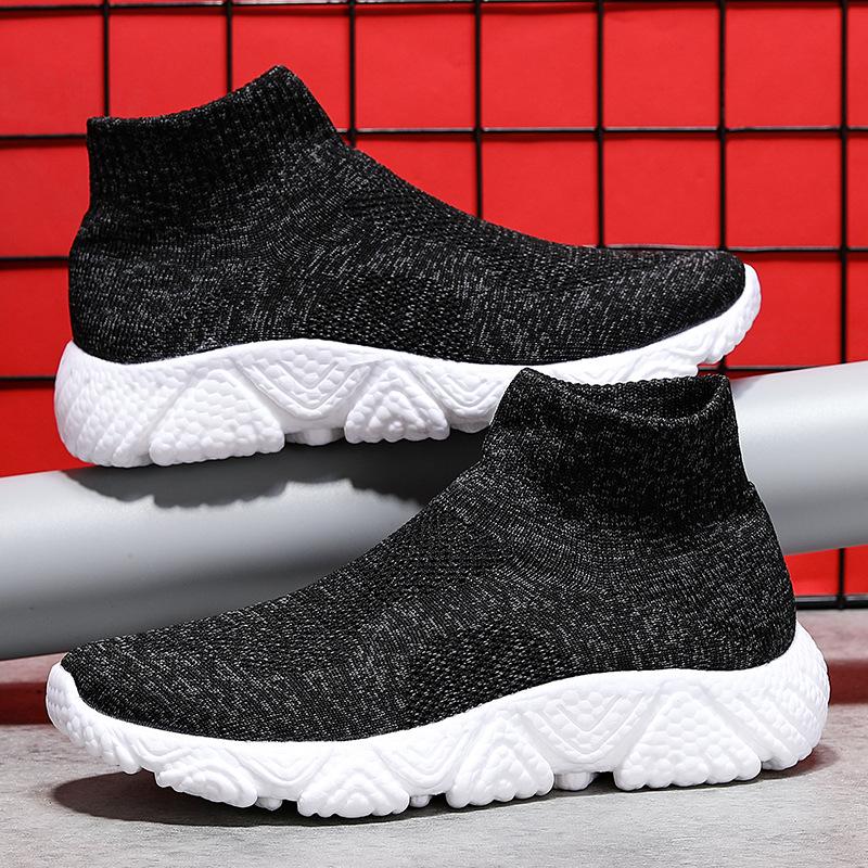 2026 Men s Flyknit Mesh Slip-On High-Top Running Shoes - Comfortable Autumn Sports Casual Footwear 44