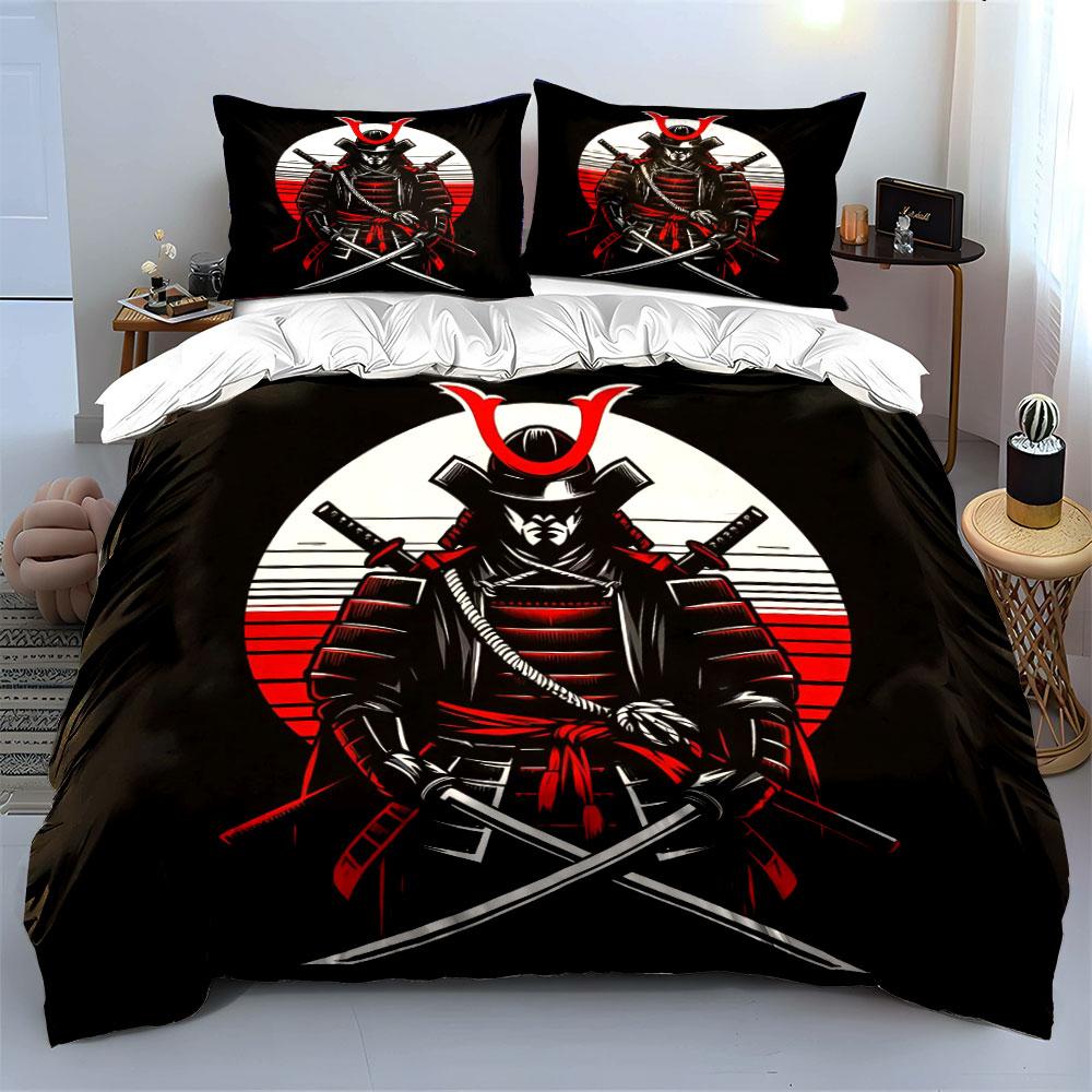 Samurai Art Decor Three-Piece Set Bedding Set with 1 Duvet Cover 2 Pillowcases Single Double King Queen, Gift