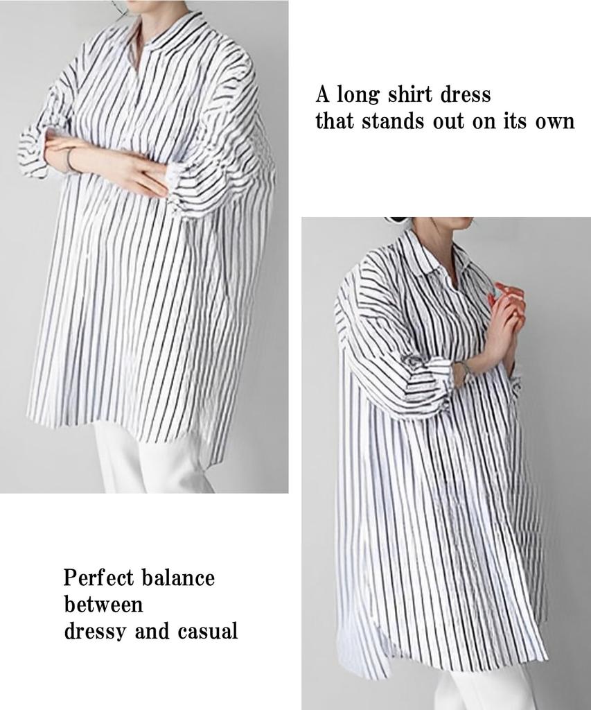 Doors Women's Long Shirt Dress, Long Sleeve, Casual Fashion, Spring Clothes, Figure-Flattering, Striped, 5S-D05-STXL