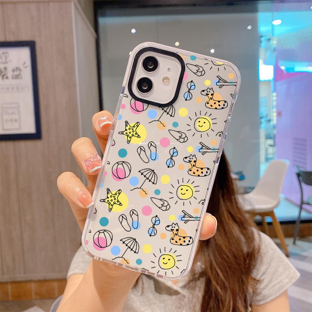 Summer new graffiti summer seaside iPhone mobile phone case 17promax transparent mobile phone case Apple 13 soft case
