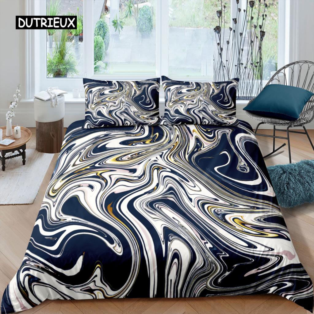 Schicker Marmor-Bettbezug aus Mikrofaser, Mint, Gold, Glitzer, Türkis, Bettwäsche-Set, abstrakt, Aquablau, Bettbezug für Einzelbett, Doppelbett, volle Größe