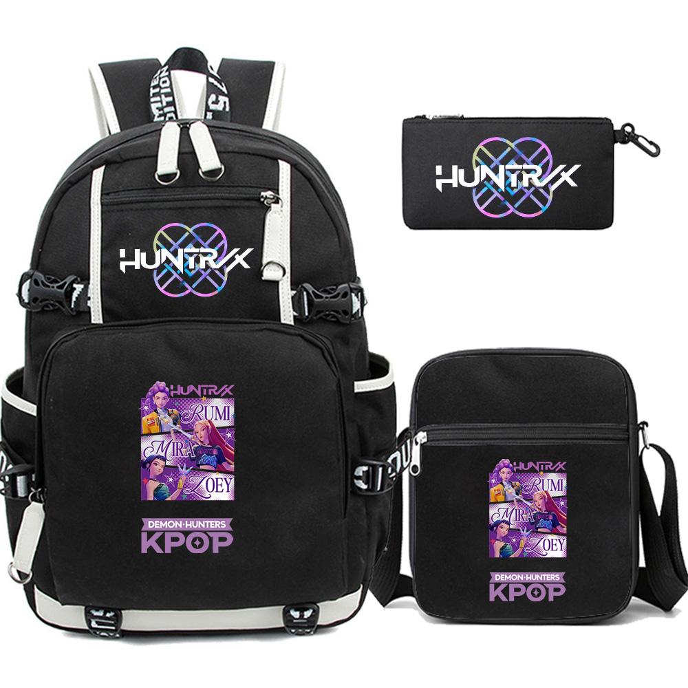 3 Stück/Set Neuer Cartoon Kpop Bedruckter Rucksack mit Federmäppchen Umhängetasche für Teenager Mädchen Junge Schultasche Große Kapazität Wasserdicht Reisetasche Kindergeschenk