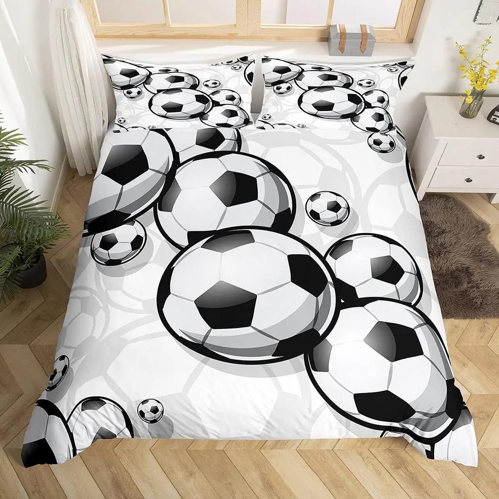 Soccer Comforter Cover For Boys Girls Vintage Football Duvet Cover Twin Black Football Field Bedding Sets Sports Theme Bed Set