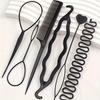 6pcs Stylish Black Plastic Hair Tools - Includes Round Brush, Flat Iron, and Comb - Perfect for Women'S Hair Styling, Ideal Gift for Easter, Ramadan
