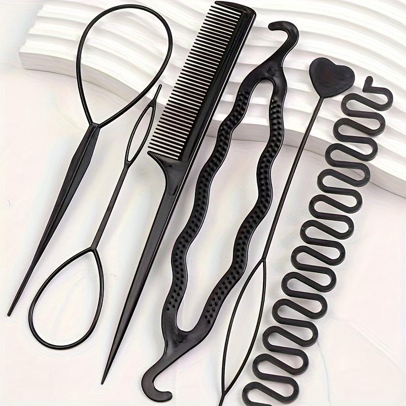 6pcs Stylish Black Plastic Hair Tools - Includes Round Brush, Flat Iron, and Comb - Perfect for Women'S Hair Styling, Ideal Gift for Easter, Ramadan