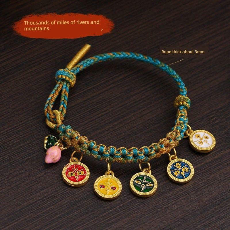 

Стиль Плетеный ремешок Пять Богов Богатства Браслеты из персикового цвета для мужчин и женщин/парные Подвеска Тханка Национальный стиль Красочный браслет Thousands of miles of rivers and mountains/One