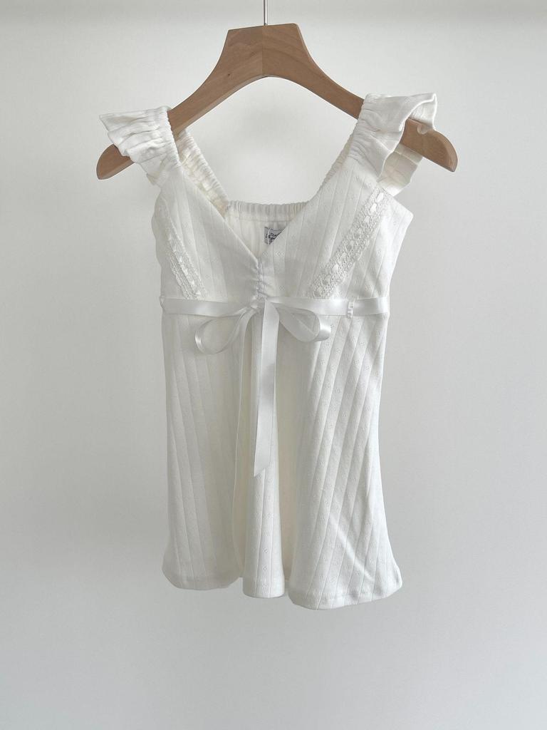 Angel Number 555 Sweet & Spicy V-Neck Lace Ribbon Top with Flutter Sleeves & Scarf