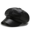 1pc Retro Fashion Women's Pu Leather Octagonal Hat Versatile Autumn And Winter Temperament Big Head Circumference Beret