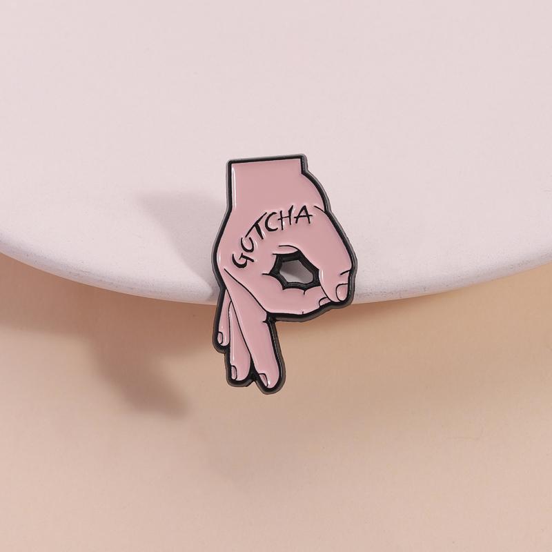 Gotcha Hand OK Gesture Enamel Pin Funny Punk Alloy Brooch Lapel Backpack Badge Fashion Jewelry Accessories Gift for Friends