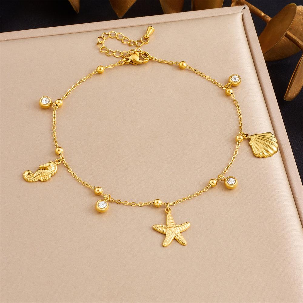 

Ocean Starfish Scallop Seahorse Pendant Chain Diamond Inlay Anklet Foot Jewelry for Women