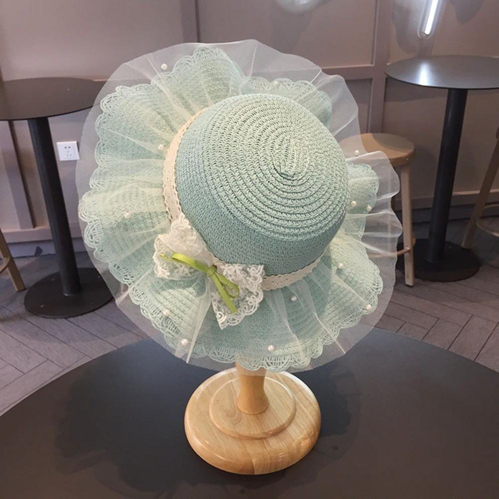 Wide Brim Children Straw Hat Lace Beach Bucket Cap New Beach Sun Hats  Beach