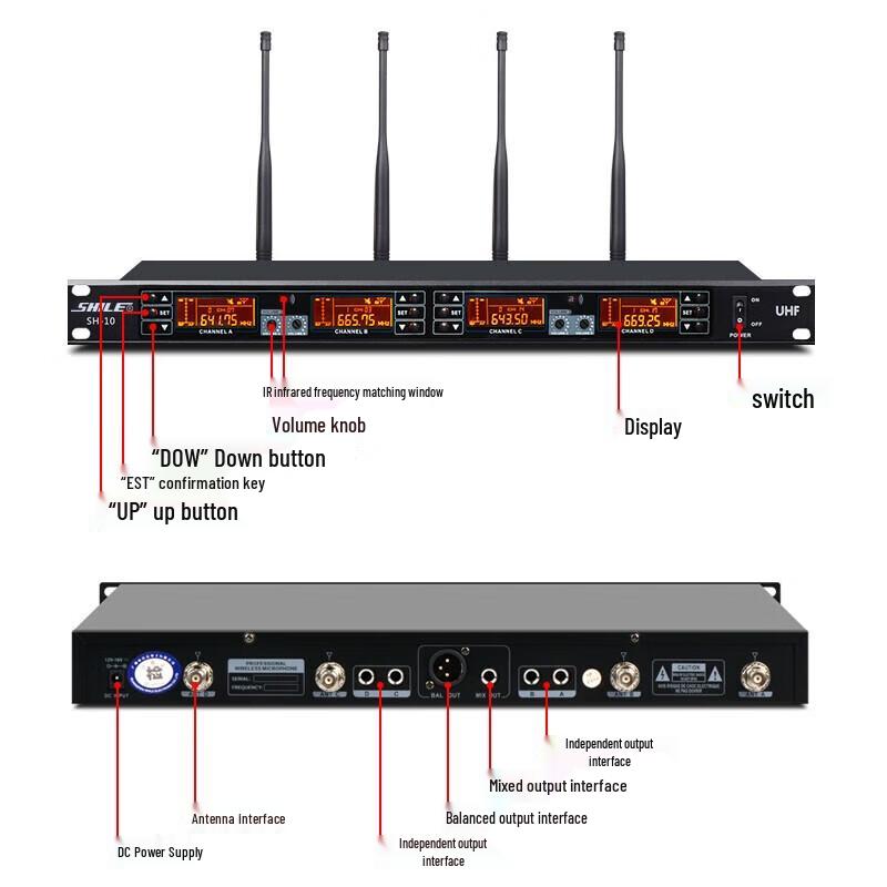 Shile SH10U 4-Channel UHF Wireless Conference Microphone System CN plug (adapter included)