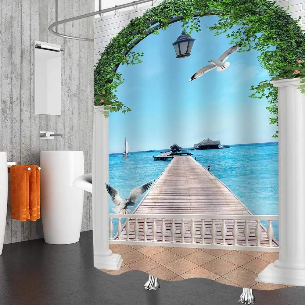 Garden Decor Shower Curtain Flower Sea Tulip Hyacinth Colorful Floral Nature Scenery Fabric Bathroom Curtain Polyester with Hook
