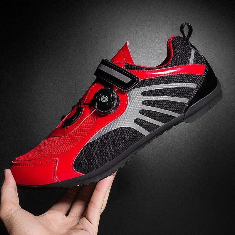 Unisex buty rowerowe z obrotowym pokrętłem, oddychająca siateczkowa cholewka, gumowa podeszwa, do jazdy na rowerze szosowym i górskim