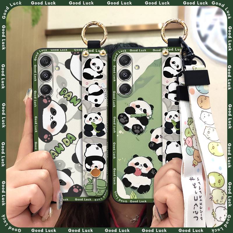 Kickstand Back Cover Phone Case For Samsung Galaxy M34 5G/F34/SM-M346B Anti-dust Shockproof Dirt-resistant Lanyard Panda